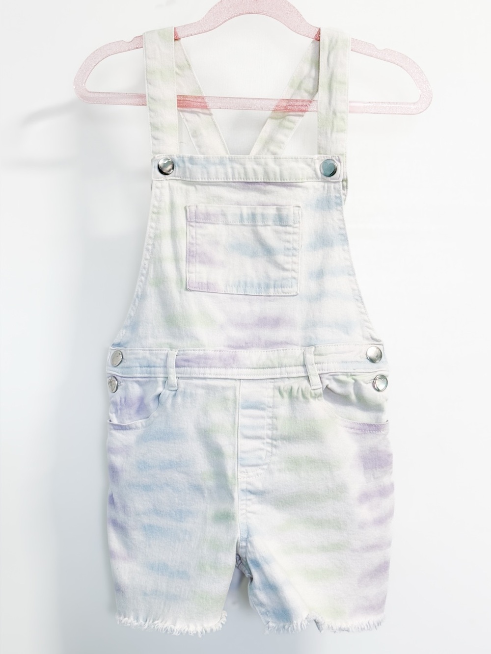 365Kids Garanimals Pastel Tie Dye Denim Short Overalls Girls Size 7